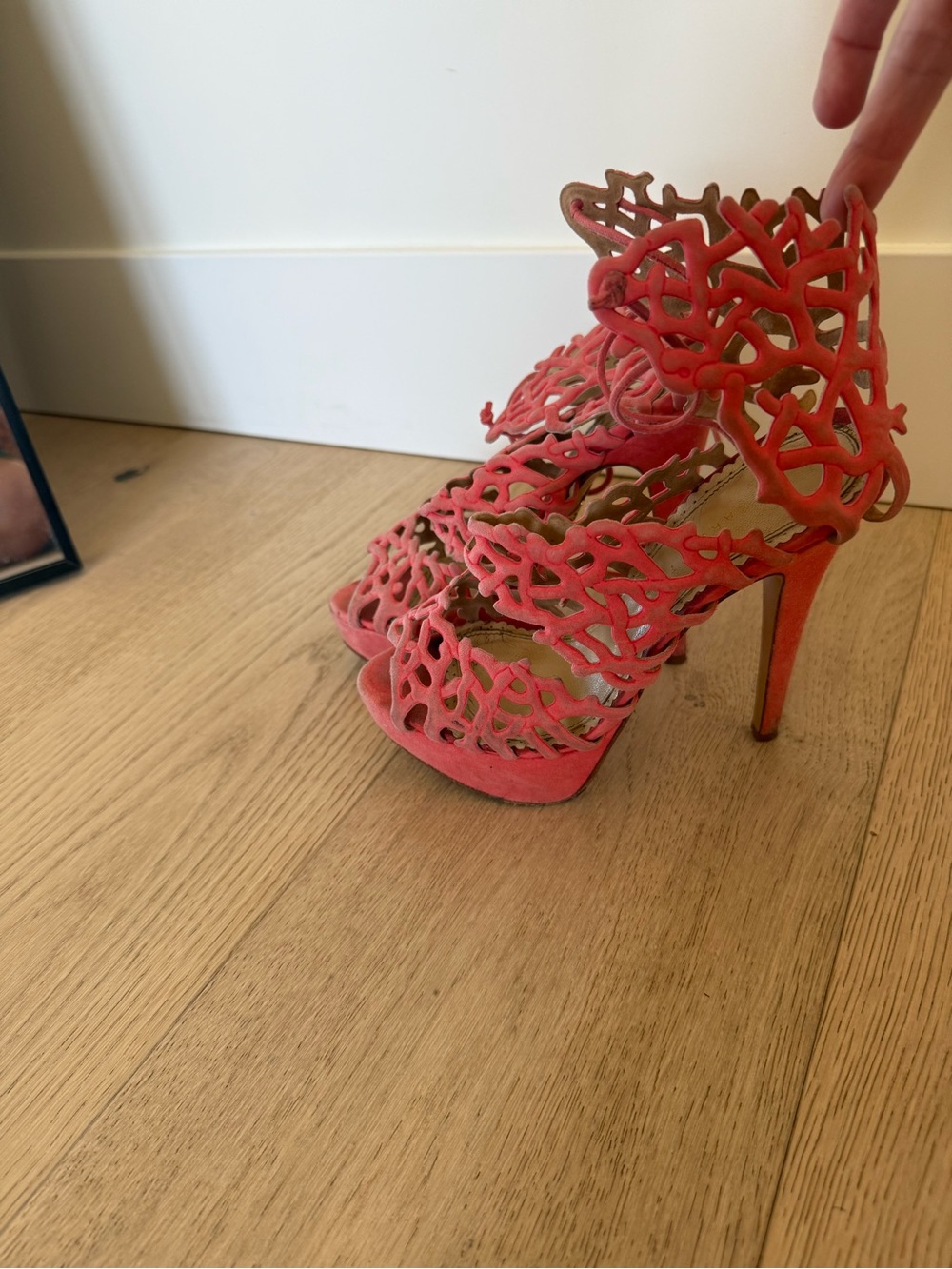 Charlotte Olympia Goodness Gracious Reef Coral Suede Heels EU 36